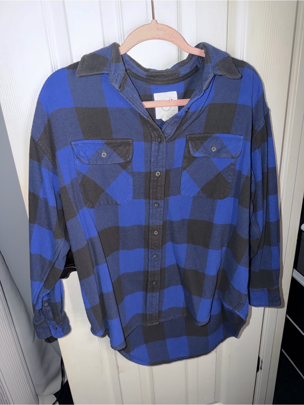 aerie Blue and Black Plaid Button-Down Shirt